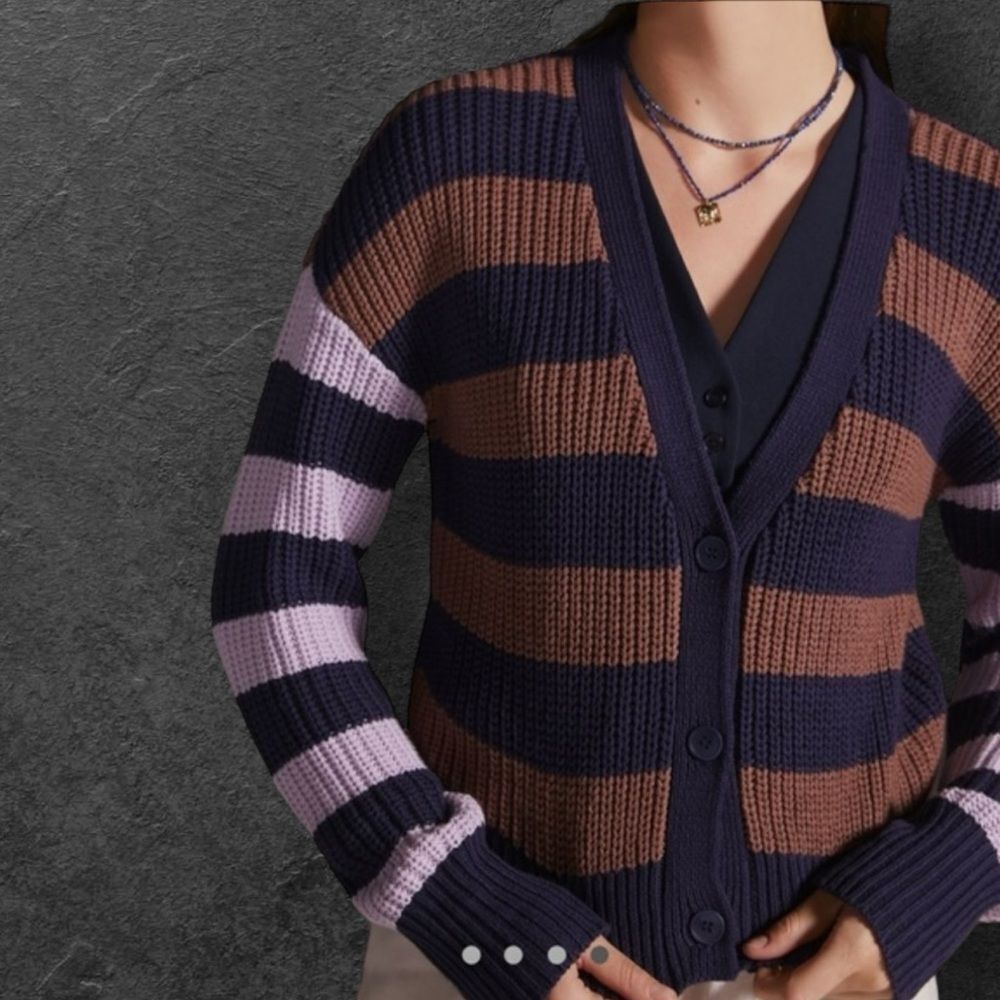 Anthropologie Maeve Striped Navy and Brown Women's Sweater